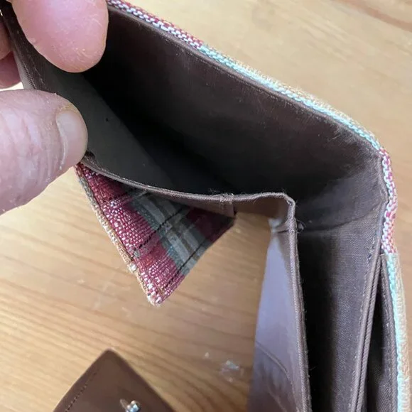 LONGABERGER WALLET 3 folded Brown Leather/Textil Zip/Magnet - Picture 3 of 9